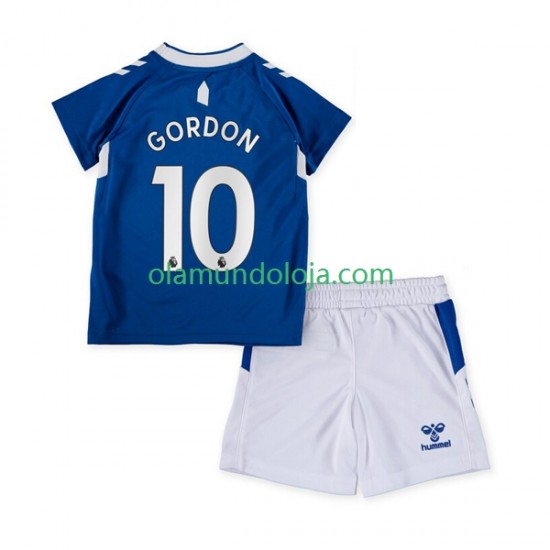 Camisola Everton Gordon 10 Criança Equipamento Primeiro 2022-2023 Manga Curta